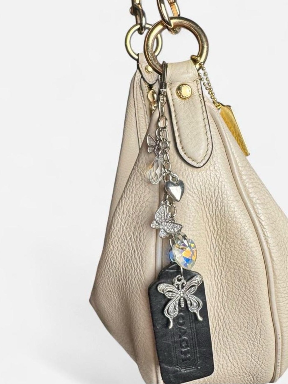 Coach Black Leather Hangtag with Silver Butterfly & Crystal Charms Bag Charm - Picture 6 of 6